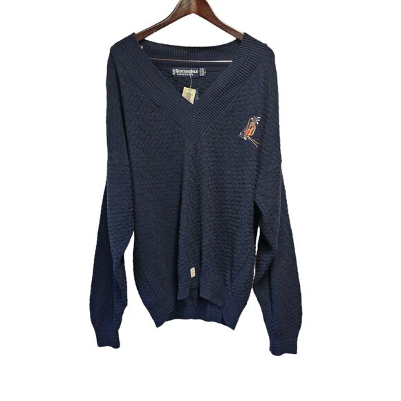 VTG Scottish Isle By Bernette Sweater Large Blue Knit V-Neck Pullover Golf - Picture 3 of 8